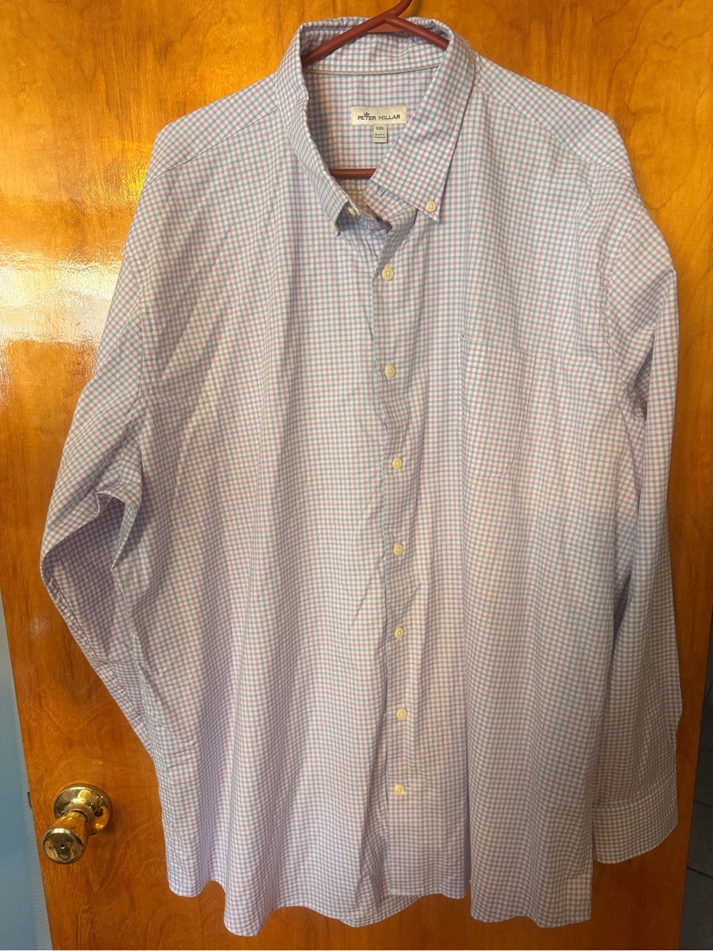 Peter Millar Men's Light Blue lavender gingham   Button-Down Shirt xxl